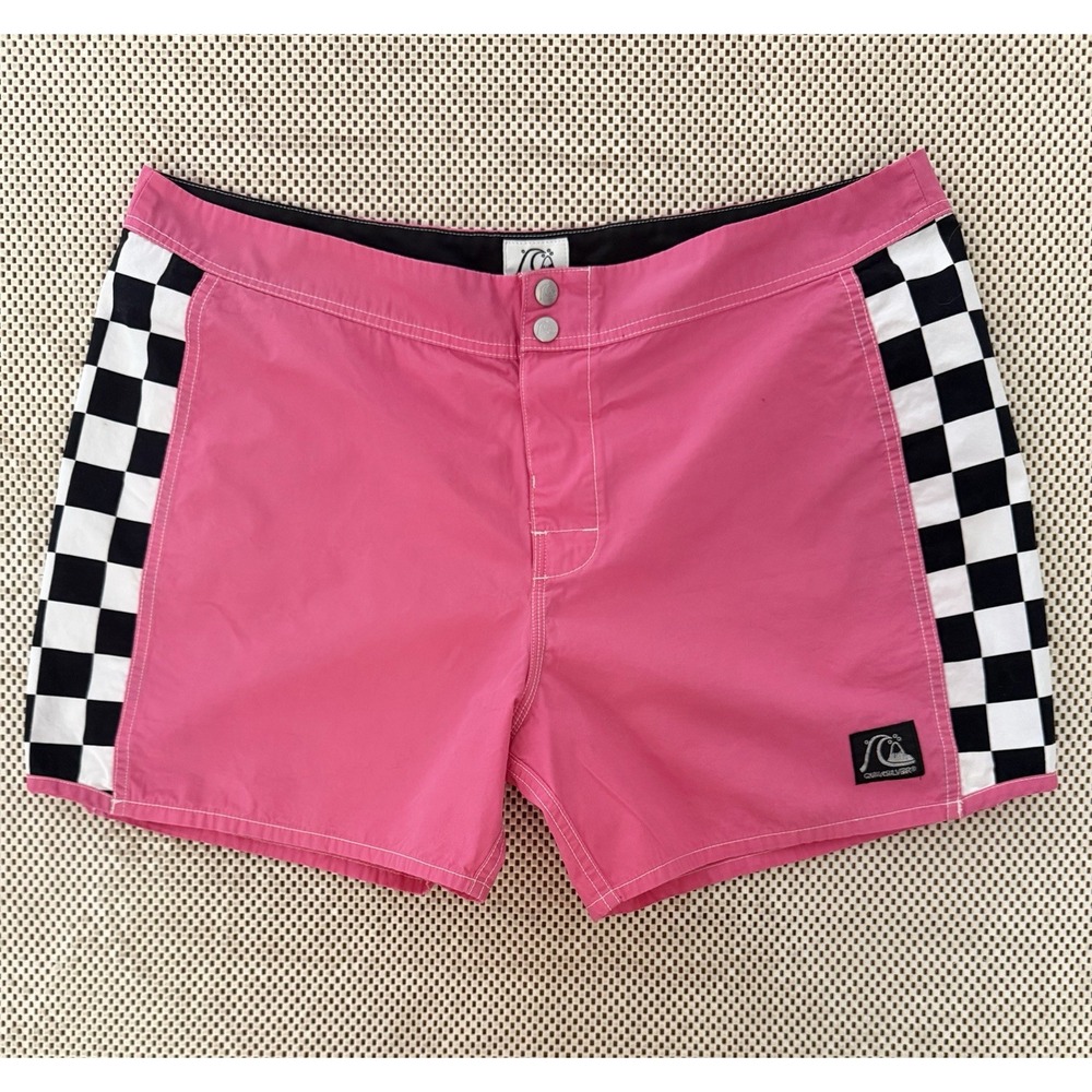Quiksilver Original‎ Arch 5 Inch Board Shorts Size 38 Pink Check Organic Cotton
